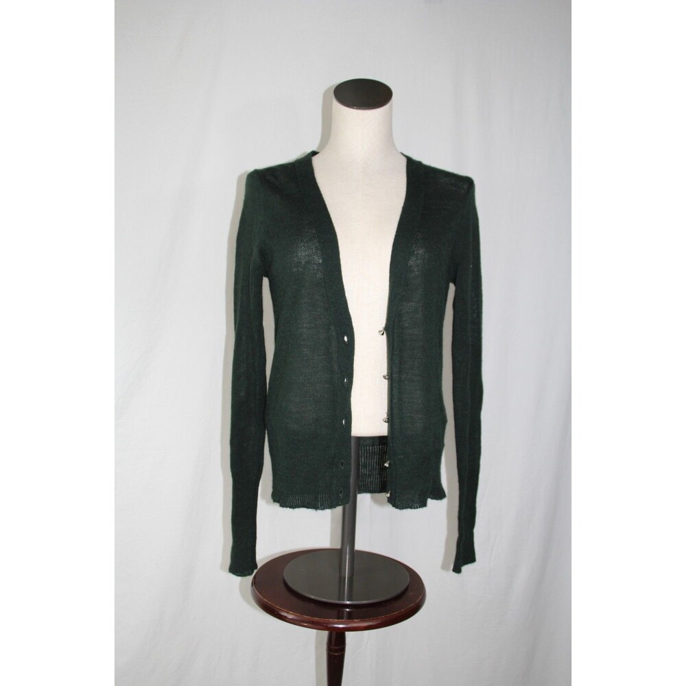 J.Crew Women's Alpaca Merino Wool Mix VNeck Button Cardigan Dark Green Sweater M